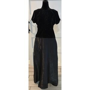 JR Nites by Caliendo Black Velvet Rhinestone Cowl Back Formal Maxi Dress Size 14